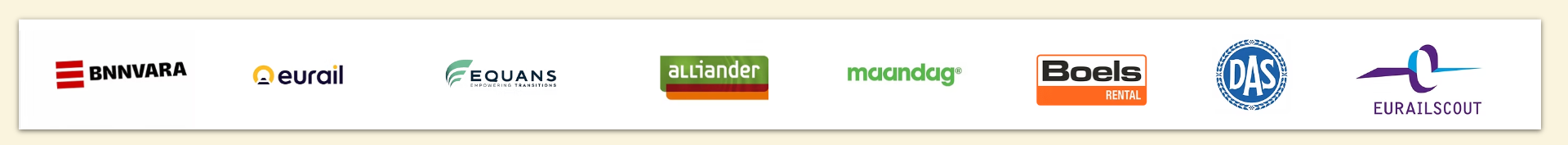 Klanten: BNNVARA, Eurail, Equans, Alliander, Maandag, Boels, DAS, Eurailscout